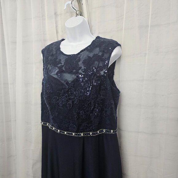 Alex Evenings Dress Blue Maxi Lace Sequins Formal Floral Evening Wedding 14 - Picture 4 of 10